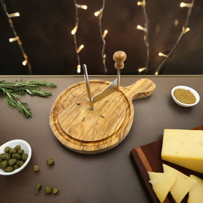 Deluxe-Käsewickler aus Olivenholz für Schweizer Käse, Käsehobel für Tête de Moine