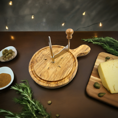 Deluxe-Käsewickler aus Olivenholz für Schweizer Käse, Käsehobel für Tête de Moine