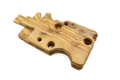 Ungewöhnliches Käsebrett aus Olivenholz im Käsedesign