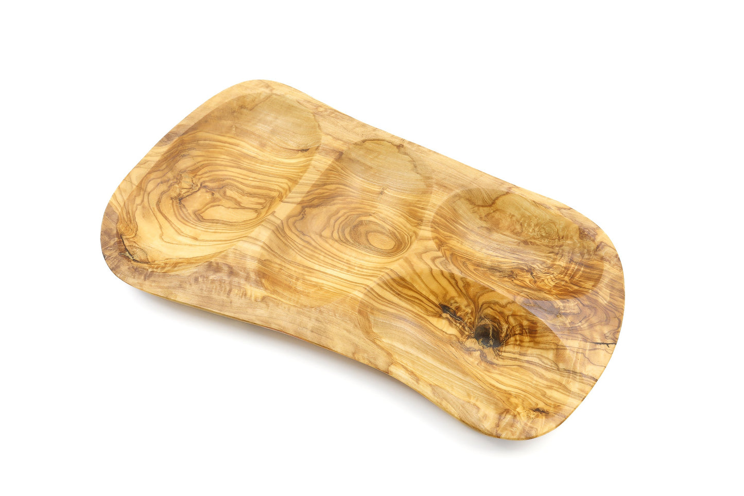 Servierplatte aus Olivenholz in unregelmäßiger Form, mehrteilig