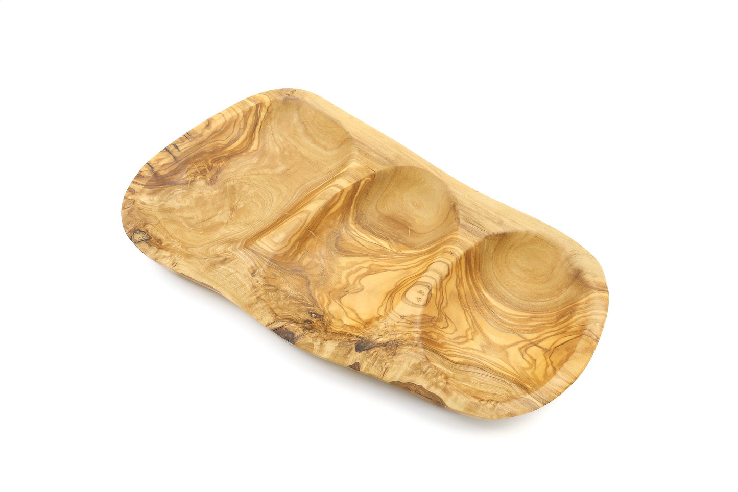 Servierplatte aus Olivenholz in unregelmäßiger Form, mehrteilig