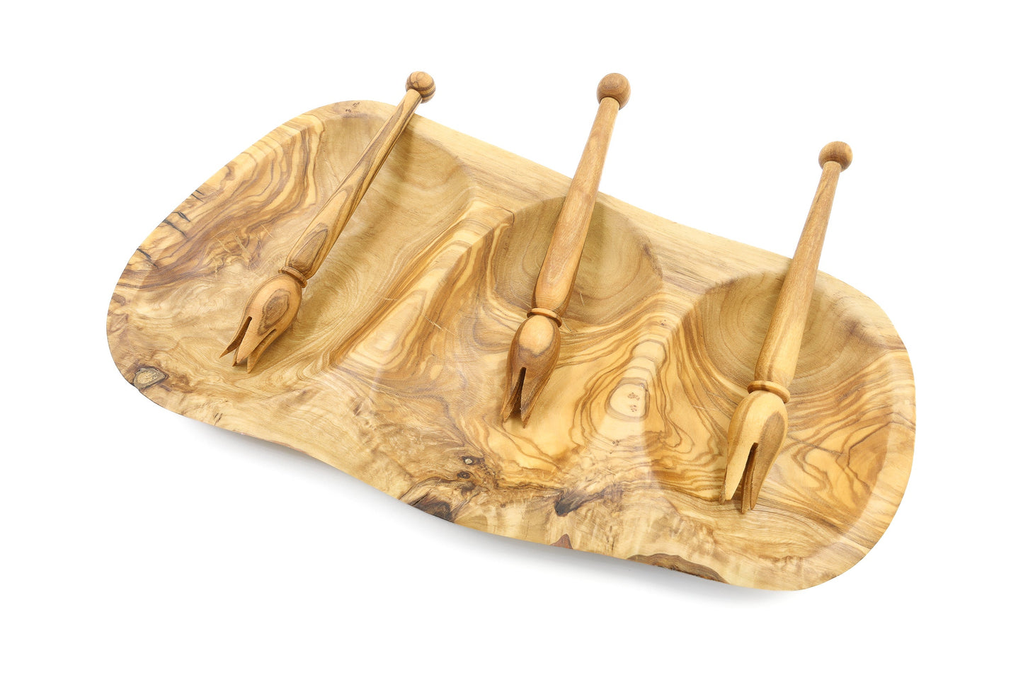 Servierplatte aus Olivenholz in unregelmäßiger Form, mehrteilig