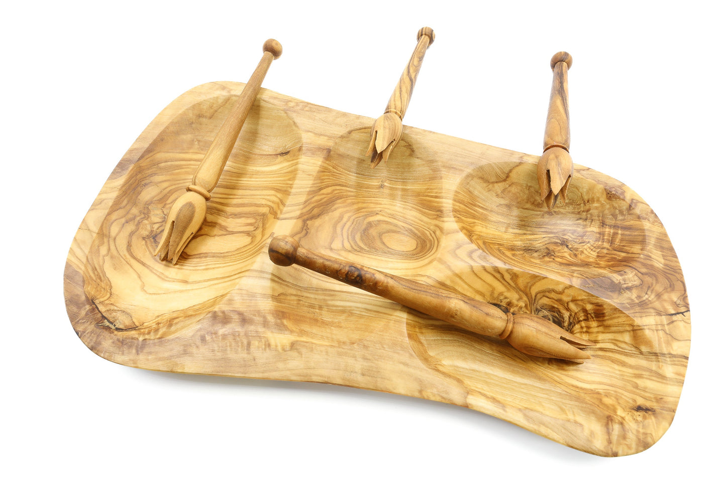 Servierplatte aus Olivenholz in unregelmäßiger Form, mehrteilig