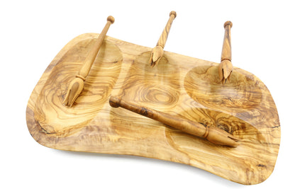 Servierplatte aus Olivenholz in unregelmäßiger Form, mehrteilig