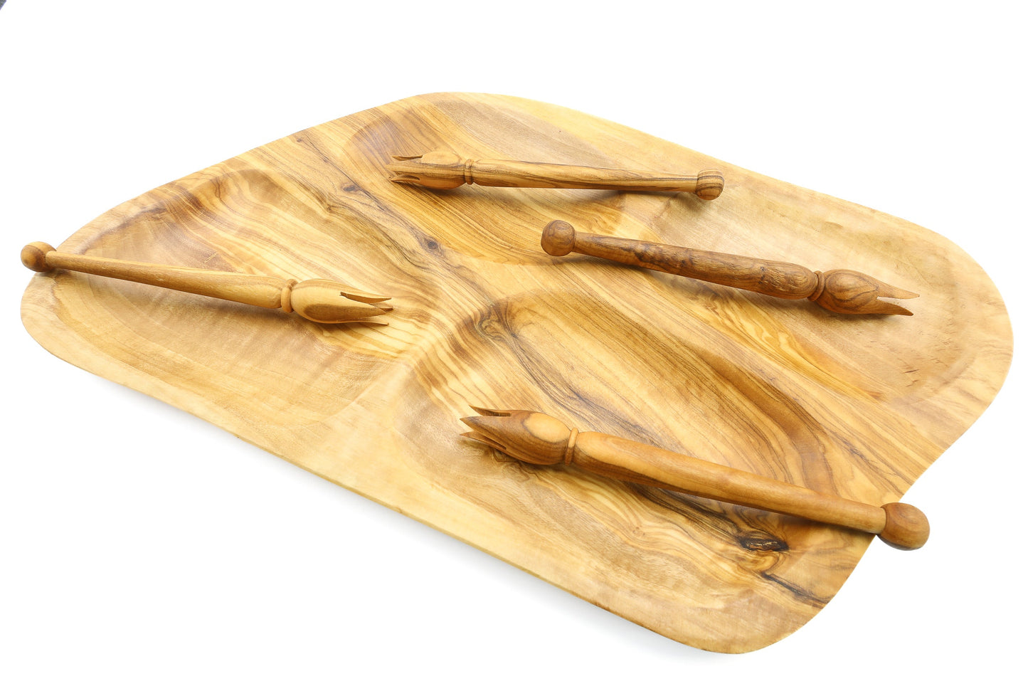 Servierplatte aus Olivenholz in unregelmäßiger Form, mehrteilig