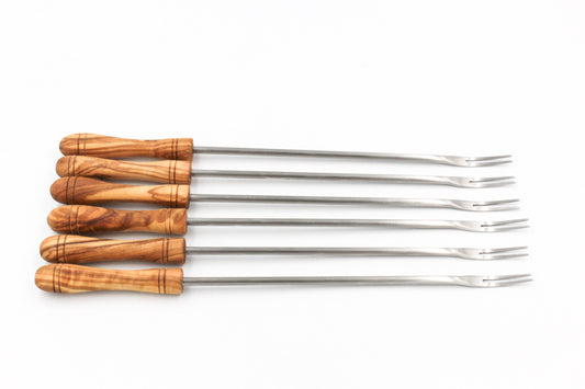 Olive Wood Fondue Gabel | 6stk | Metal & Holz