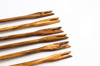 Olive Wood Fondue Gabel | 6stk | Metal & Holz